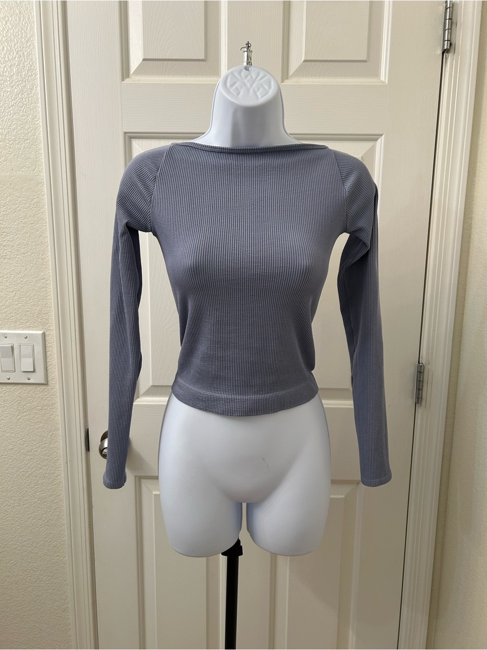 BDG Urban Outfitters Ribbed Long-Sleeve Scoop Back Top - lilac